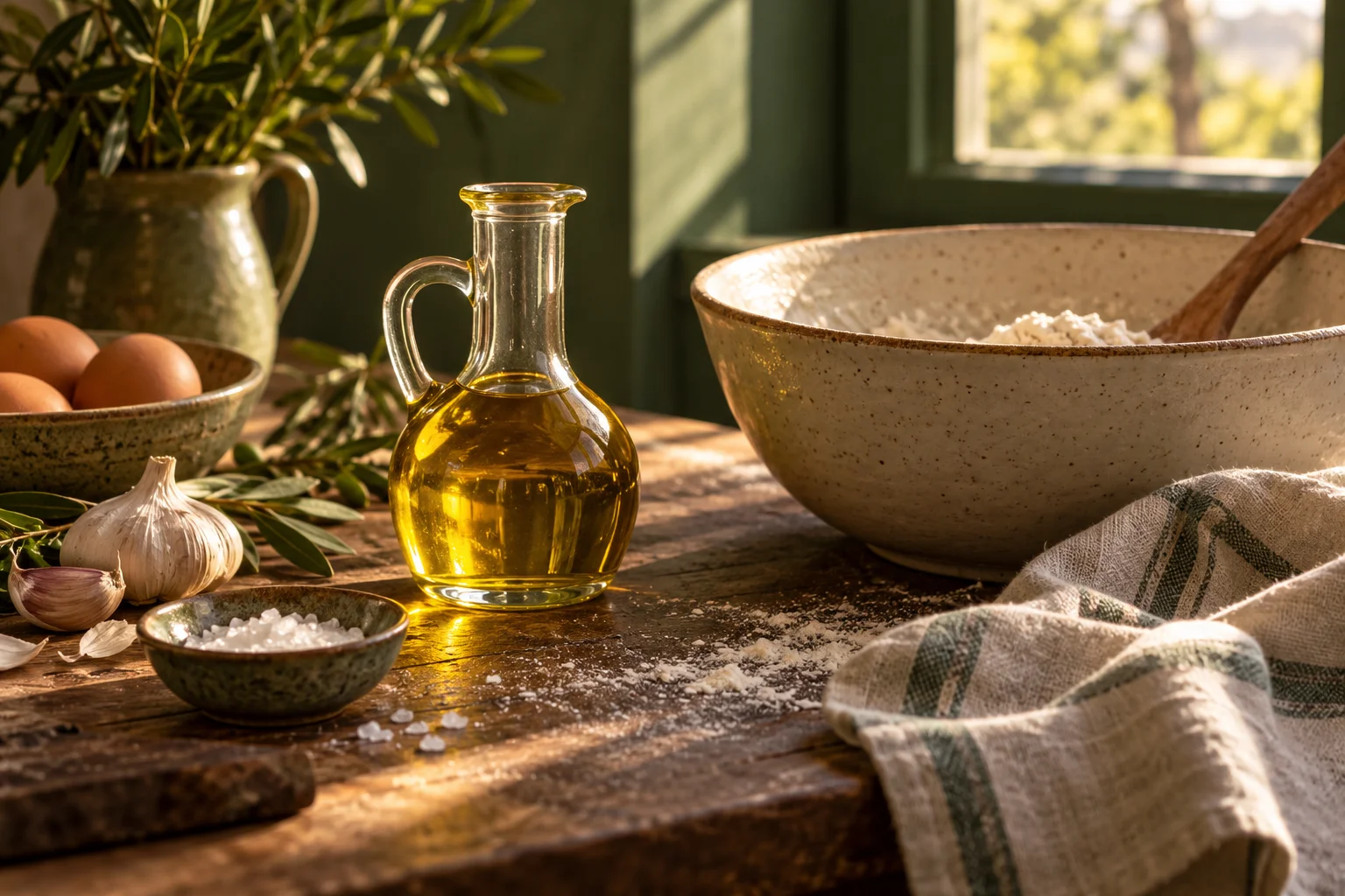 Original editorial still-life illustration of unbranded canola oil and ingredients